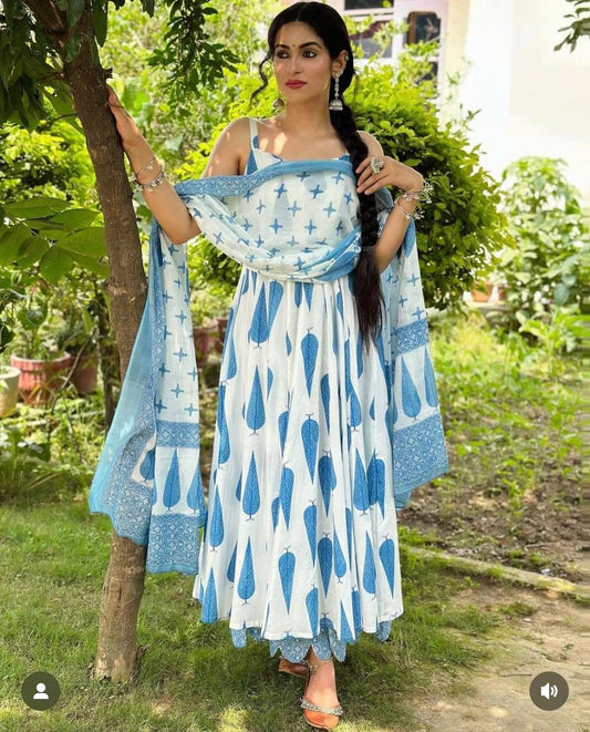 Radiant Pure Cermic Cotton Digital Printed Anarkali Pant Suit - Ethnicwish