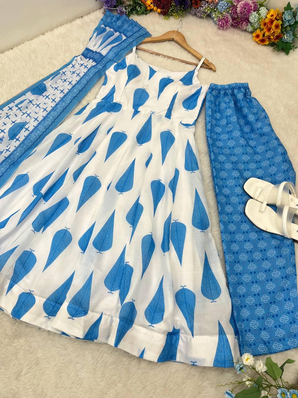 Radiant Pure Cermic Cotton Digital Printed Anarkali Pant Suit - Ethnicwish