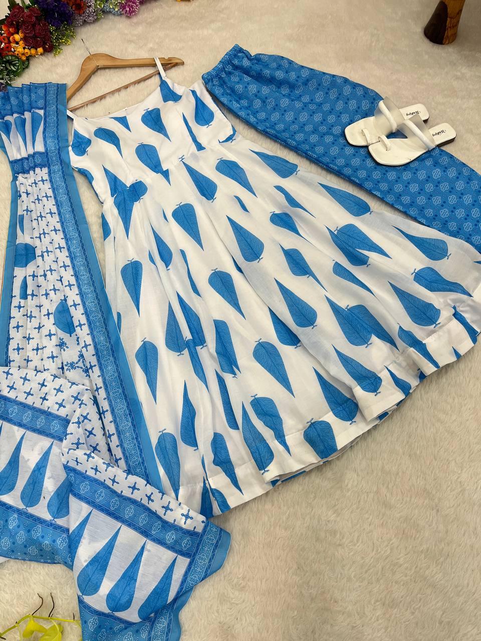Radiant Pure Cermic Cotton Digital Printed Anarkali Pant Suit - Ethnicwish