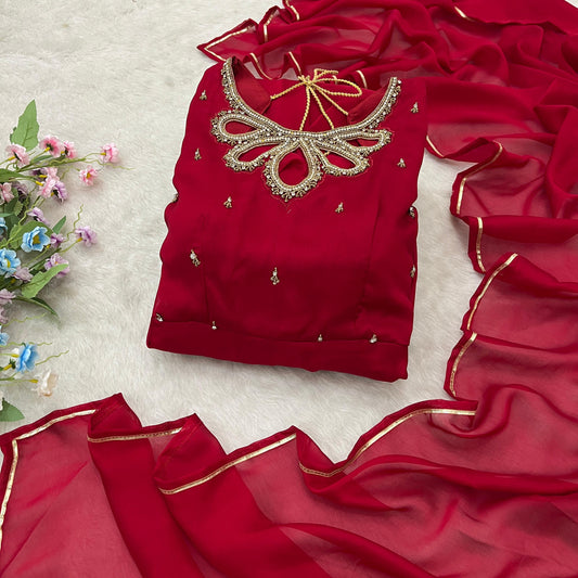 Resplendent Rangoli Georgette Fancy Neck Handworked Gown - Ethnicwish