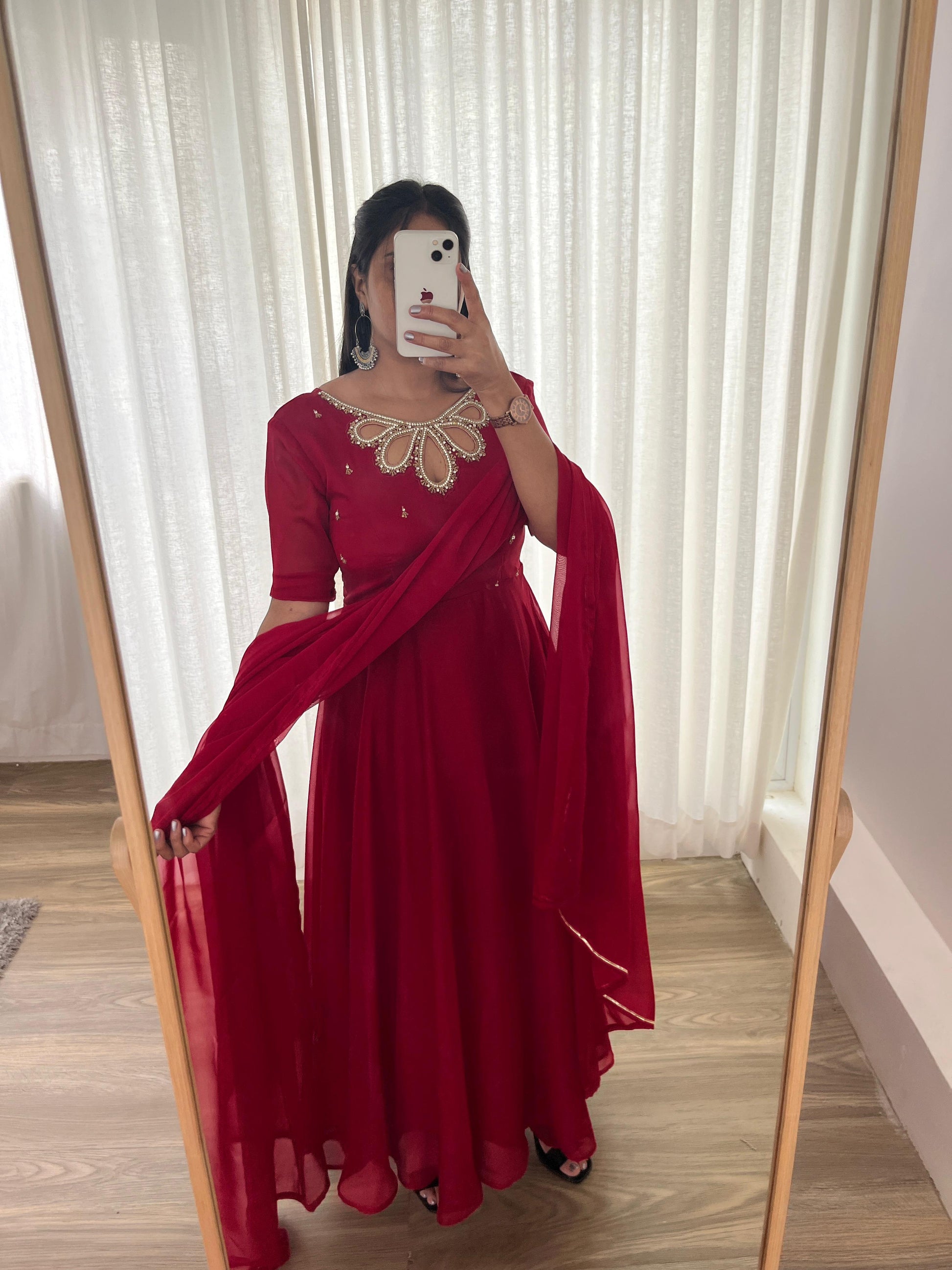 Resplendent Rangoli Georgette Fancy Neck Handworked Gown - Ethnicwish