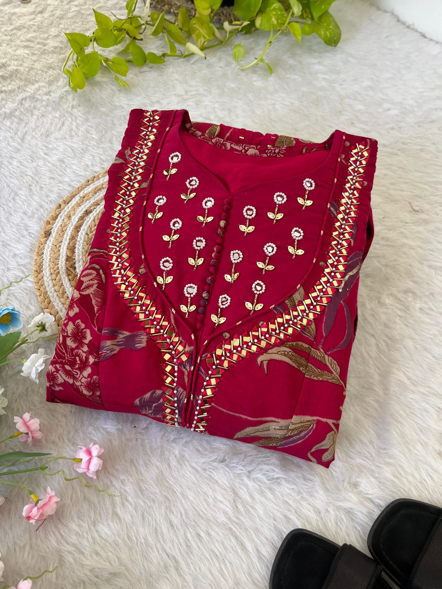 Enamoring Rani Roman Silk Handworked Fully Stitched Designer Gown - Ethnicwish