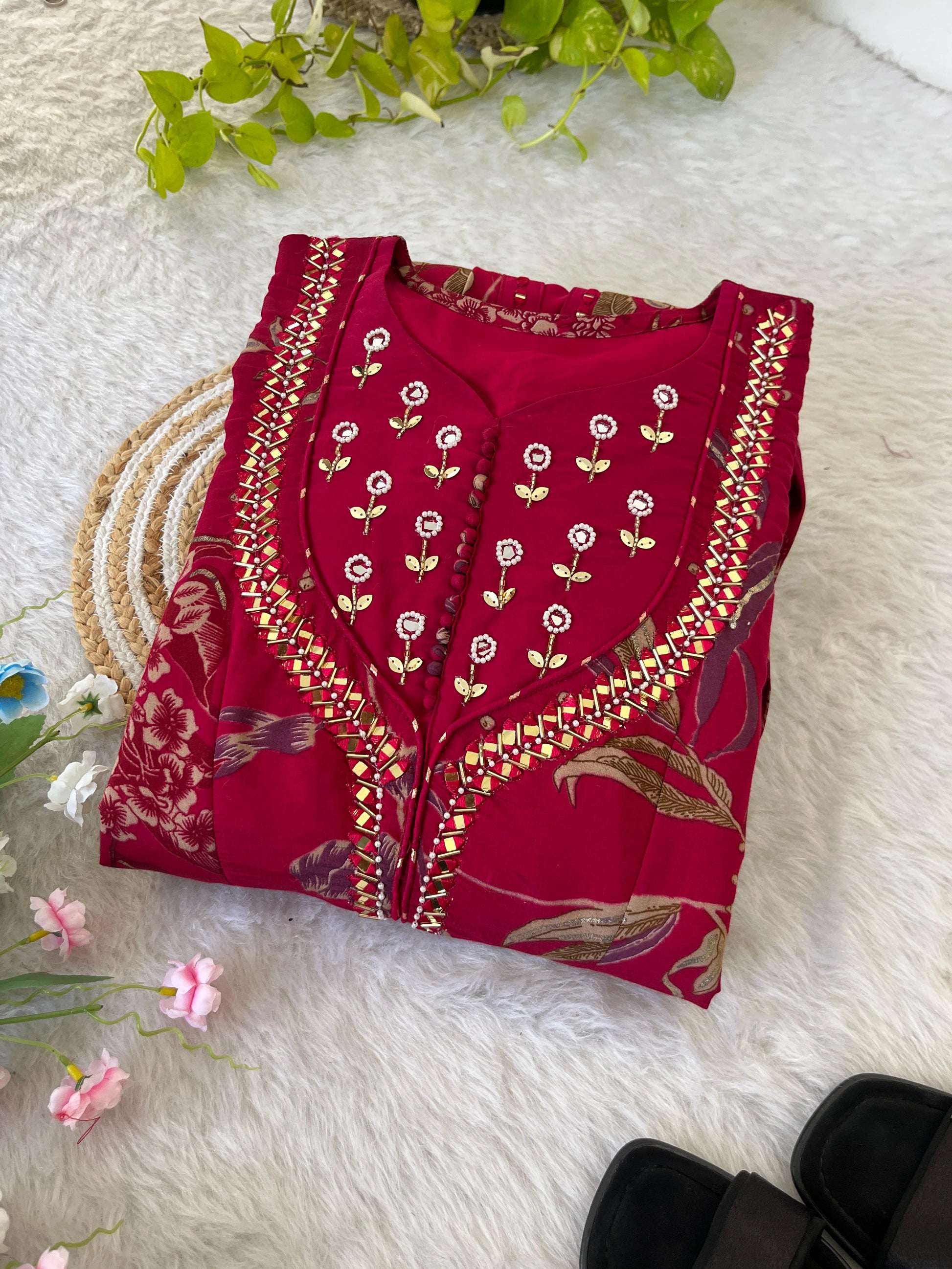 Enamoring Rani Roman Silk Handworked Fully Stitched Designer Gown - Ethnicwish
