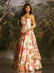 OFF WHITE HANDWORK DESIGNER CORSET-LEHENGA SET