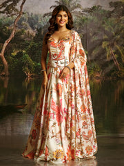 OFF WHITE HANDWORK DESIGNER CORSET-LEHENGA SET