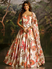 OFF WHITE HANDWORK DESIGNER CORSET-LEHENGA SET