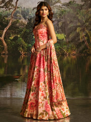 PEACH HANDWORK DESIGNER CORSET-LEHENGA SET