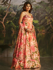 PEACH HANDWORK DESIGNER CORSET-LEHENGA SET