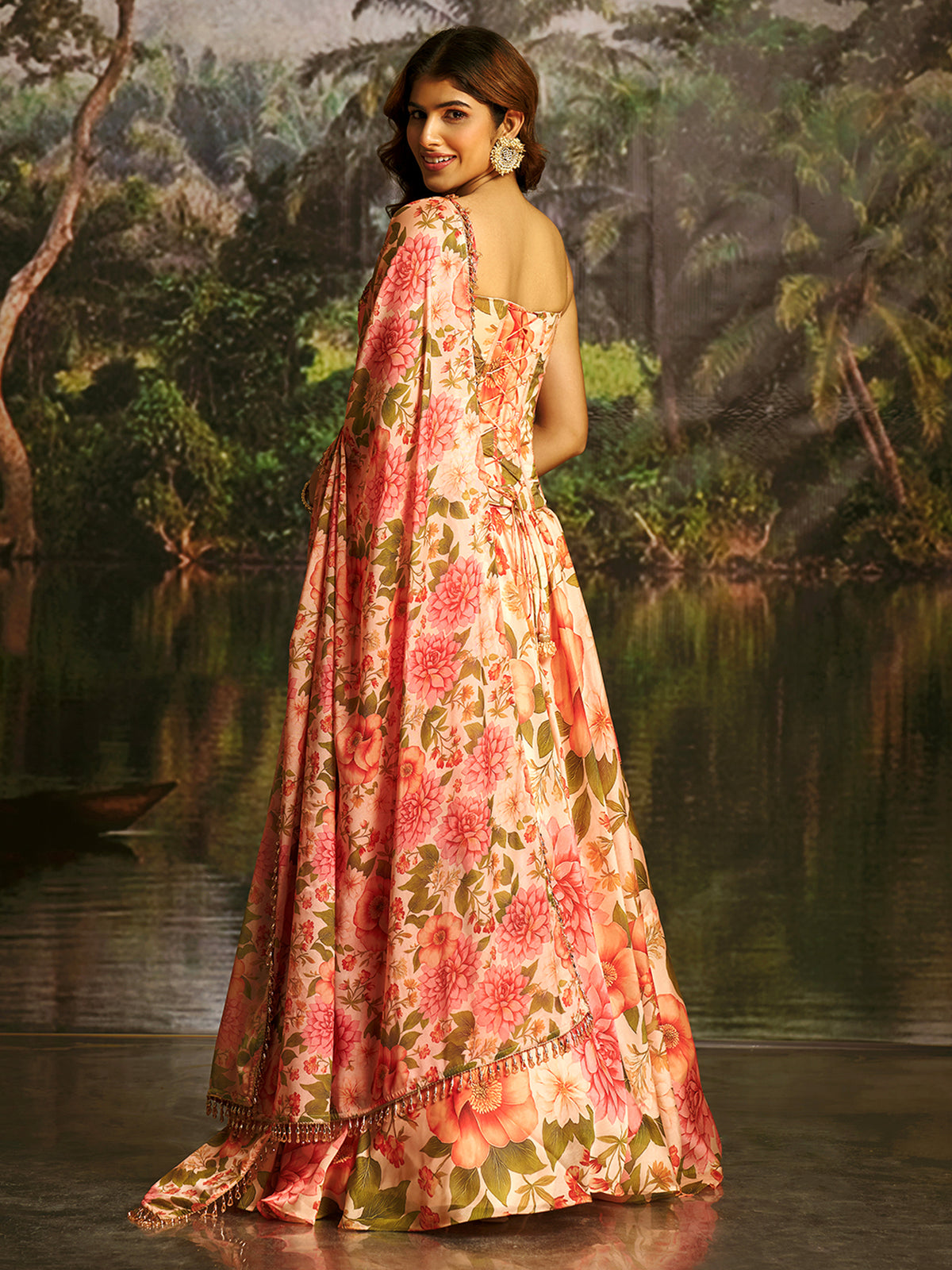 PEACH HANDWORK DESIGNER CORSET-LEHENGA SET