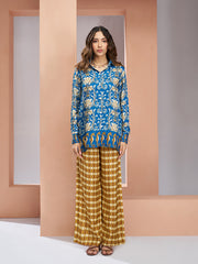 Royal Blue Muslin Silk Floral Printed Co-Ord Set