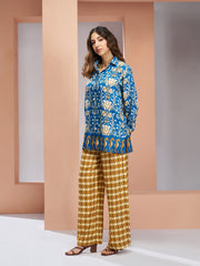 Royal Blue Muslin Silk Floral Printed Co-Ord Set