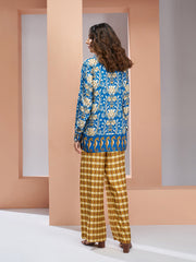 Royal Blue Muslin Silk Floral Printed Co-Ord Set