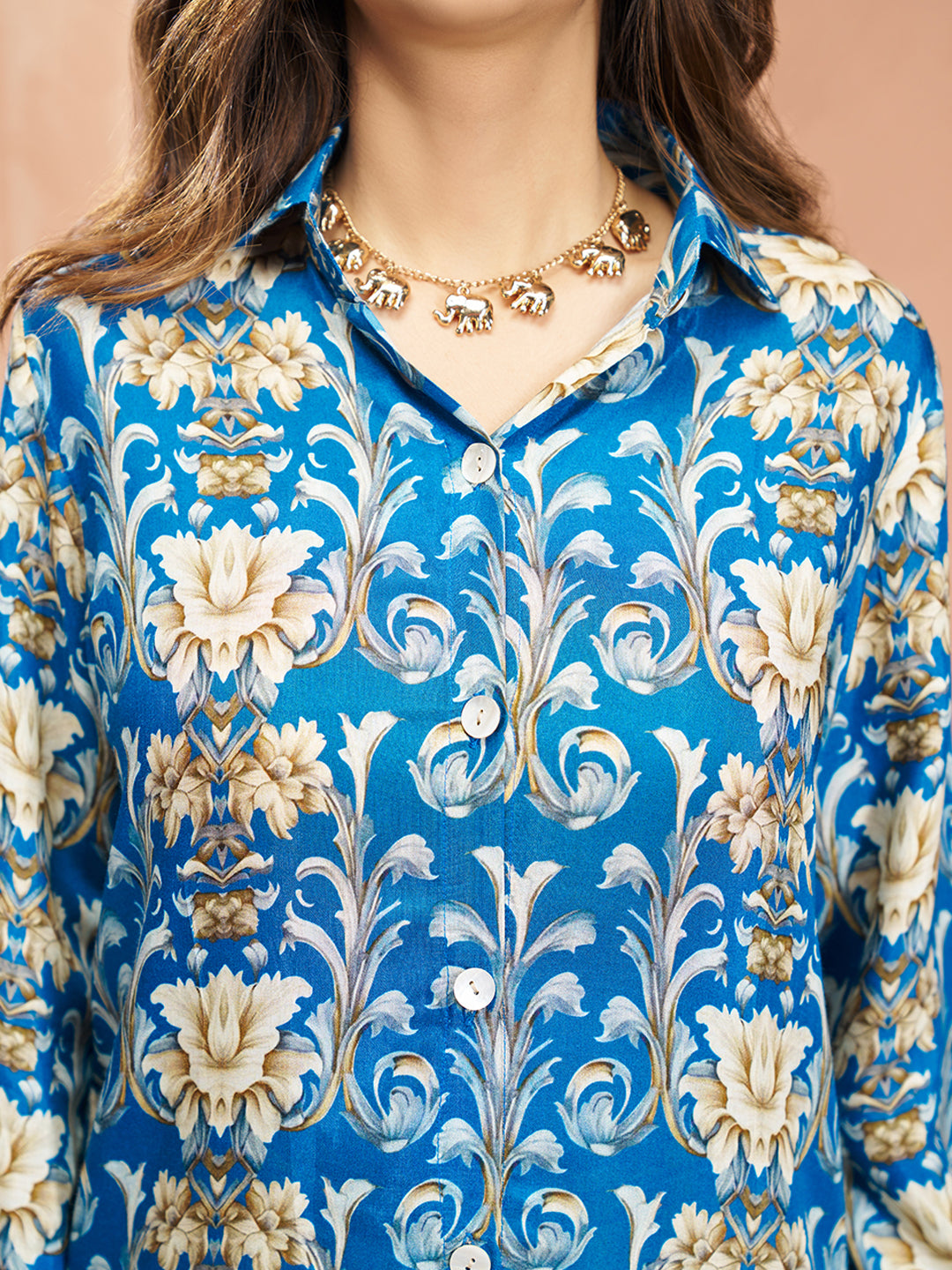 Royal Blue Muslin Silk Floral Printed Co-Ord Set