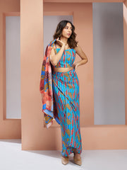 Aqua Blue Muslin Silk Printed Co-Ord Set