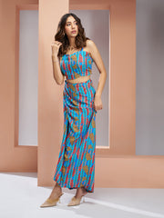 Aqua Blue Muslin Silk Printed Co-Ord Set