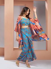 Aqua Blue Muslin Silk Printed Co-Ord Set