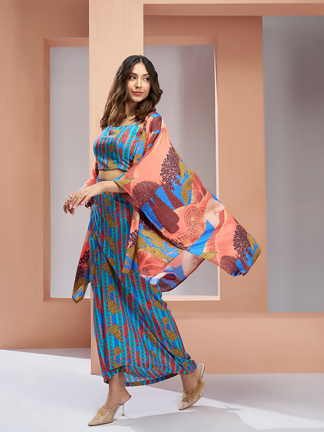 Aqua Blue Muslin Silk Printed Co-Ord Set