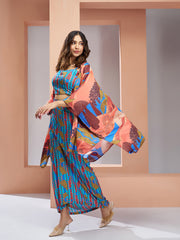 Aqua Blue Muslin Silk Printed Co-Ord Set