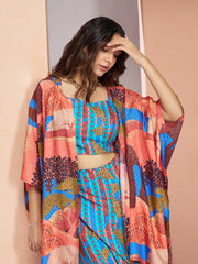 Aqua Blue Muslin Silk Printed Co-Ord Set