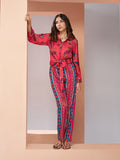 Muslin Silk Printed Shirt & Striped Wide-Leg Pant Set