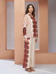 Cream Muslin Silk Printed Shirt & Wide-Leg Pant Set