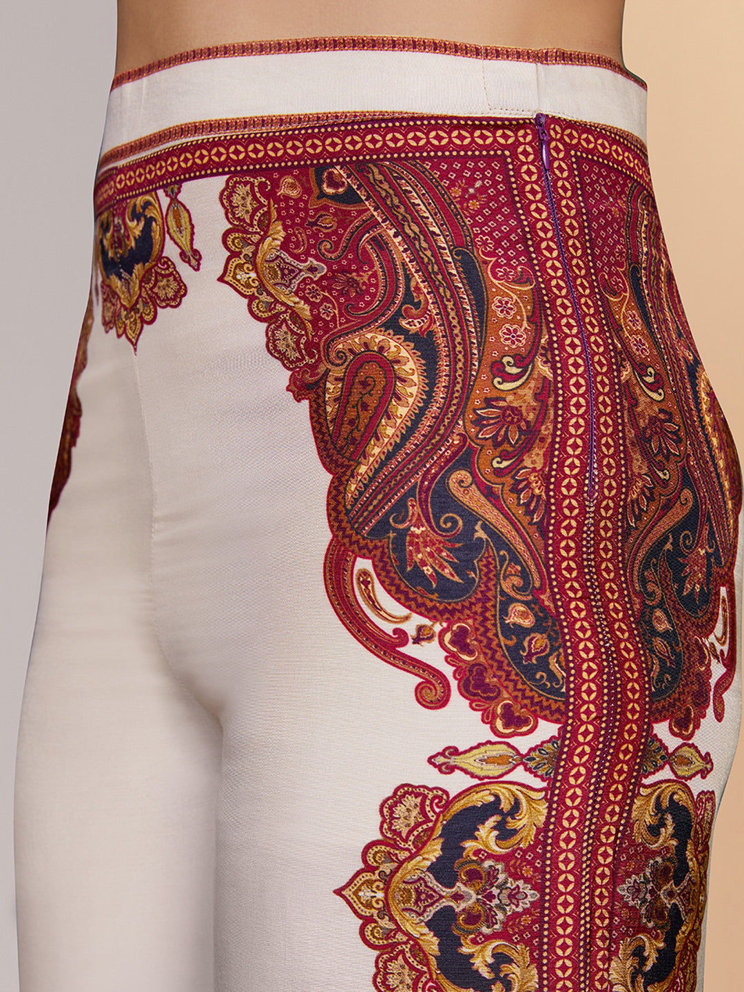 Cream Muslin Silk Printed Shirt & Wide-Leg Pant Set
