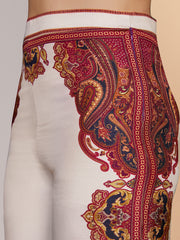 Cream Muslin Silk Printed Shirt & Wide-Leg Pant Set