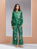 Dark Green Muslin Silk Printed Co-Ord Set