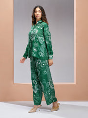 Dark Green Muslin Silk Printed Co-Ord Set