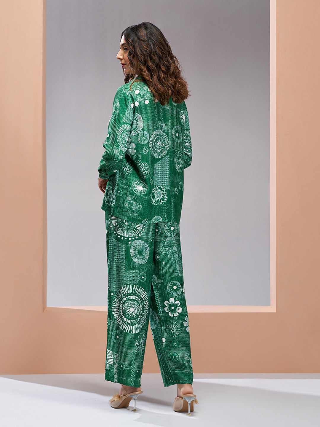 Dark Green Muslin Silk Printed Co-Ord Set