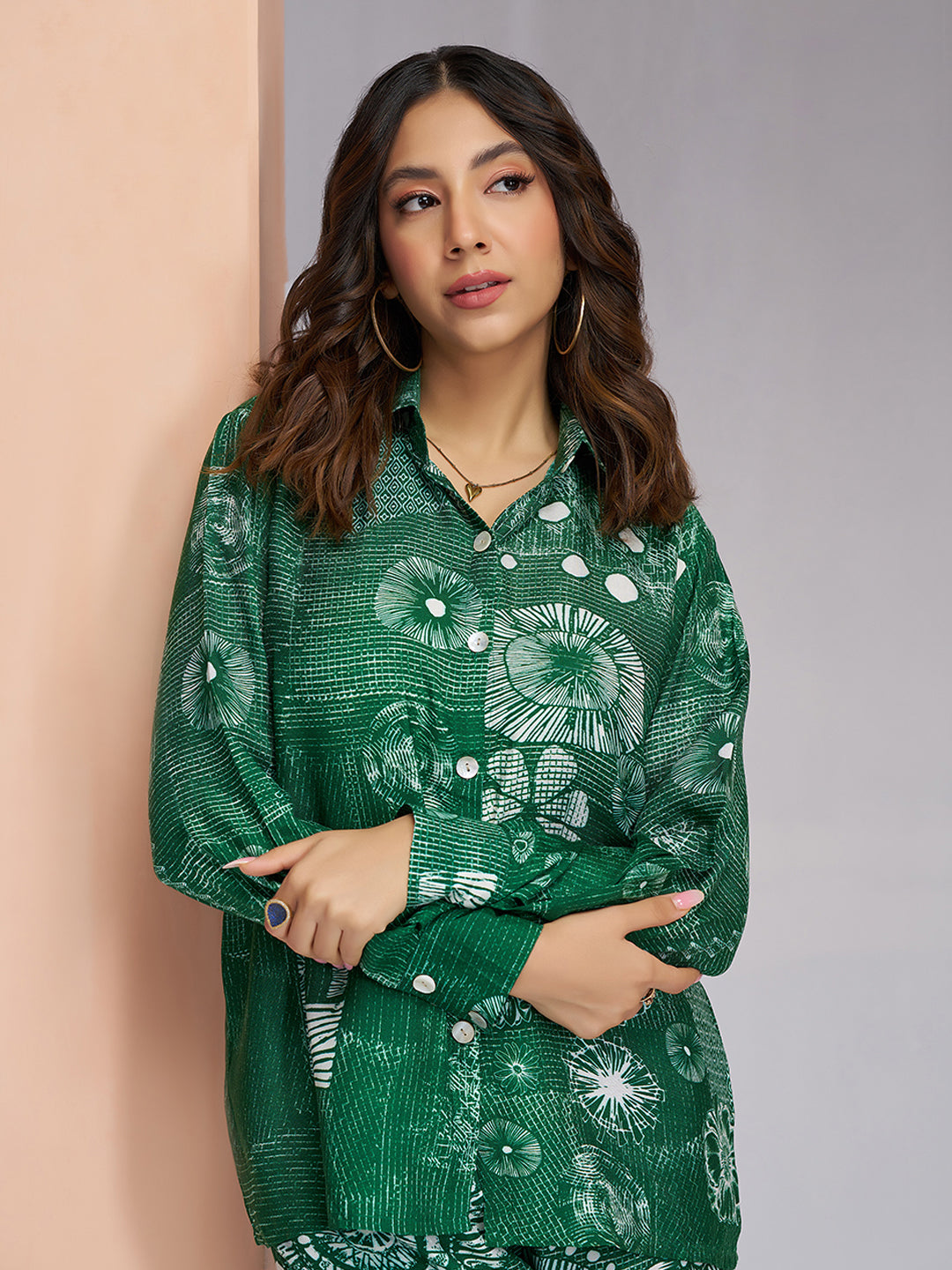 Dark Green Muslin Silk Printed Co-Ord Set