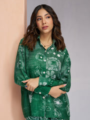Dark Green Muslin Silk Printed Co-Ord Set