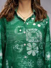 Dark Green Muslin Silk Printed Co-Ord Set