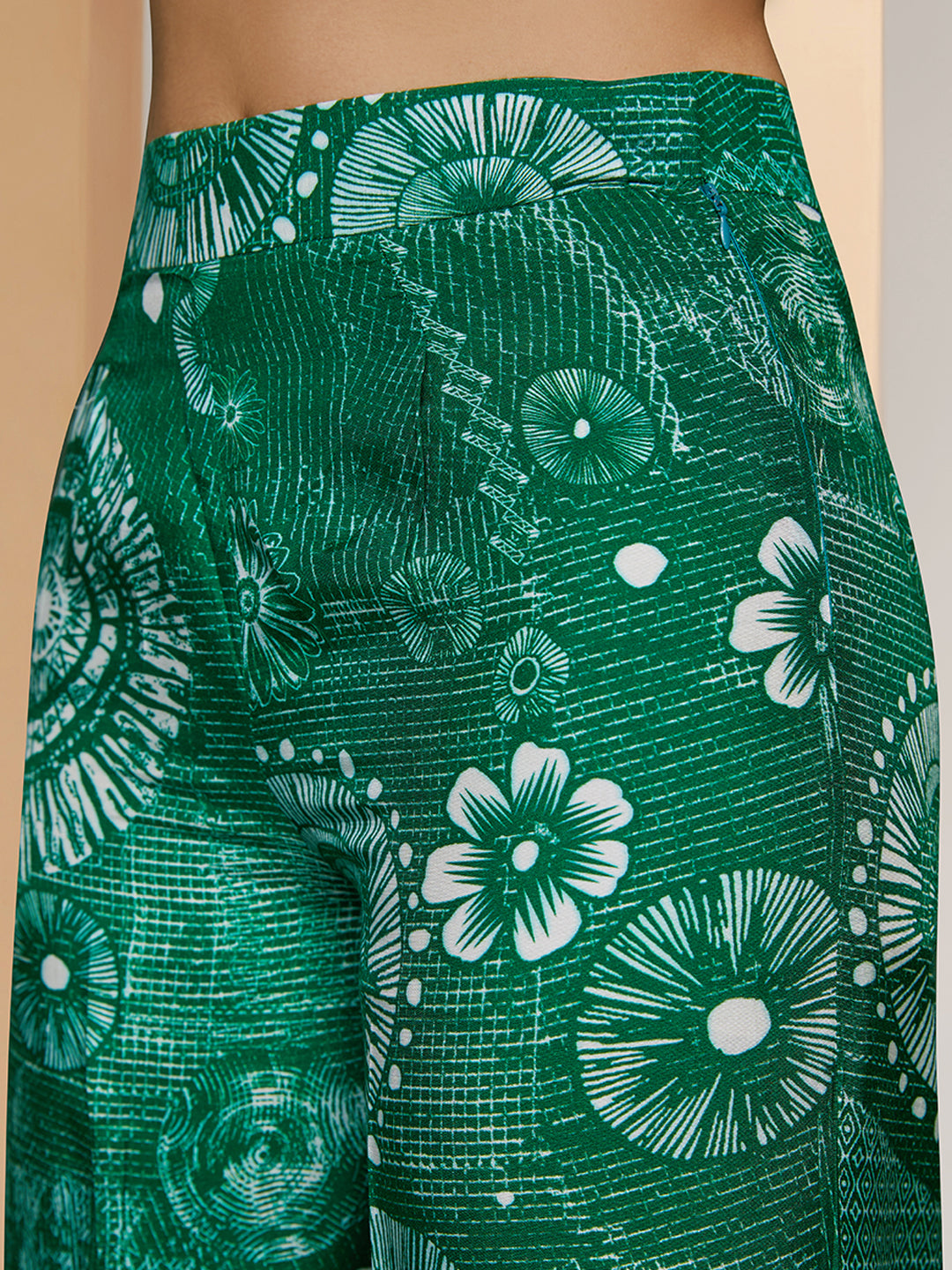 Dark Green Muslin Silk Printed Co-Ord Set