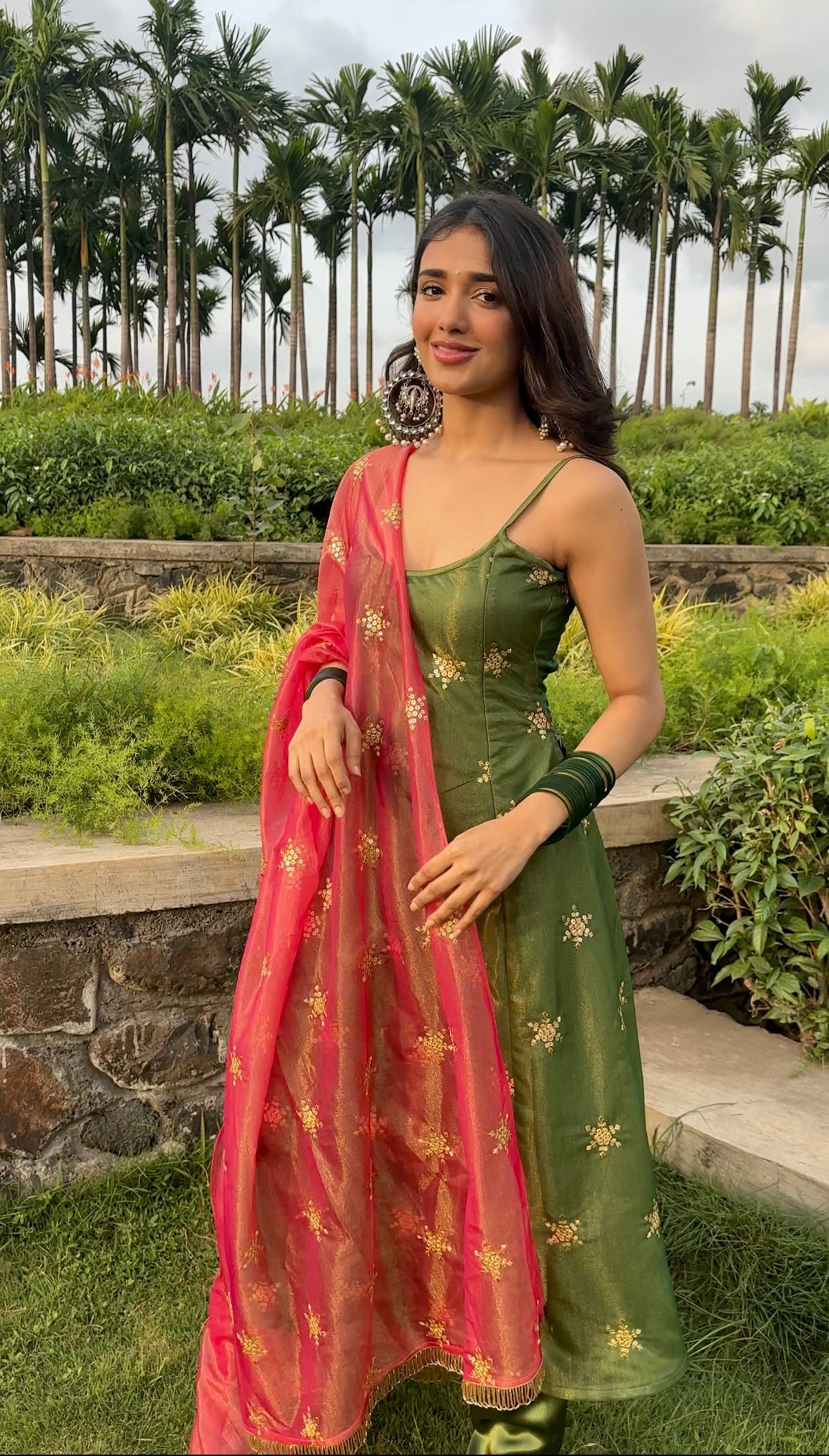 ELEGANT OLIVE GREEN HANDWORK PANT STYLE SUIT