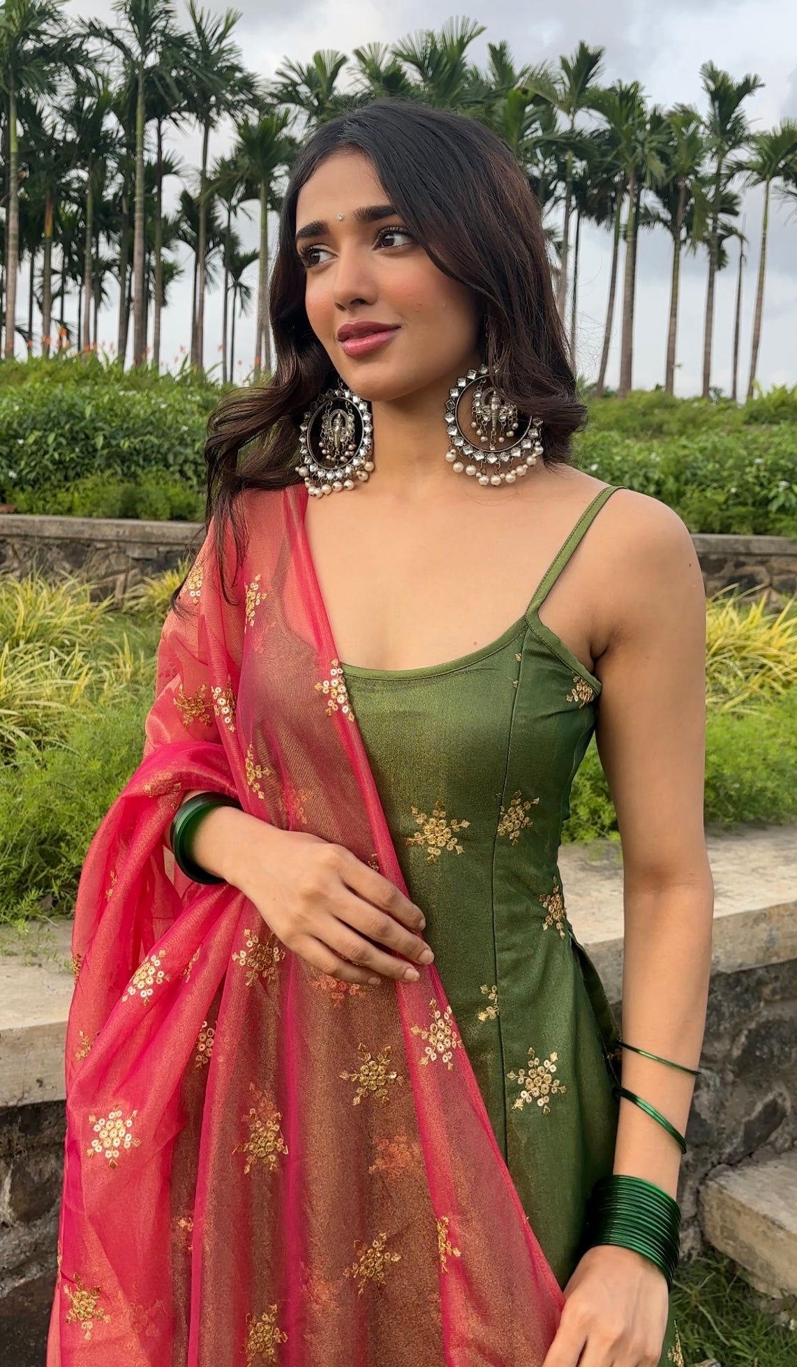 ELEGANT OLIVE GREEN HANDWORK PANT STYLE SUIT