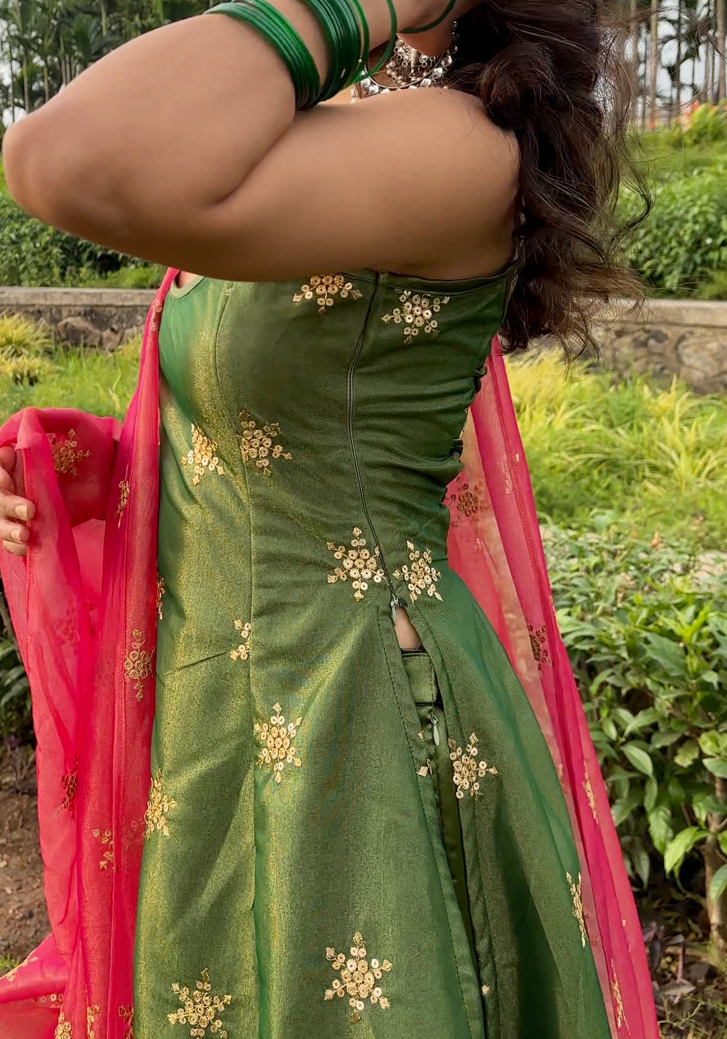 ELEGANT OLIVE GREEN HANDWORK PANT STYLE SUIT
