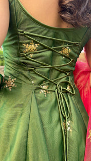 ELEGANT OLIVE GREEN HANDWORK PANT STYLE SUIT