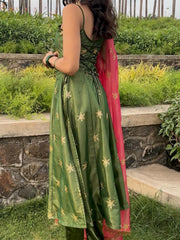 ELEGANT OLIVE GREEN HANDWORK PANT STYLE SUIT