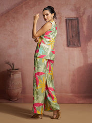 Sage Green Floral Printed Muslin Silk Co-Ord Set