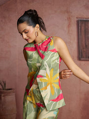 Sage Green Floral Printed Muslin Silk Co-Ord Set