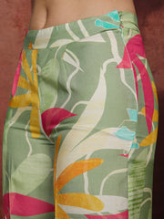 Sage Green Floral Printed Muslin Silk Co-Ord Set