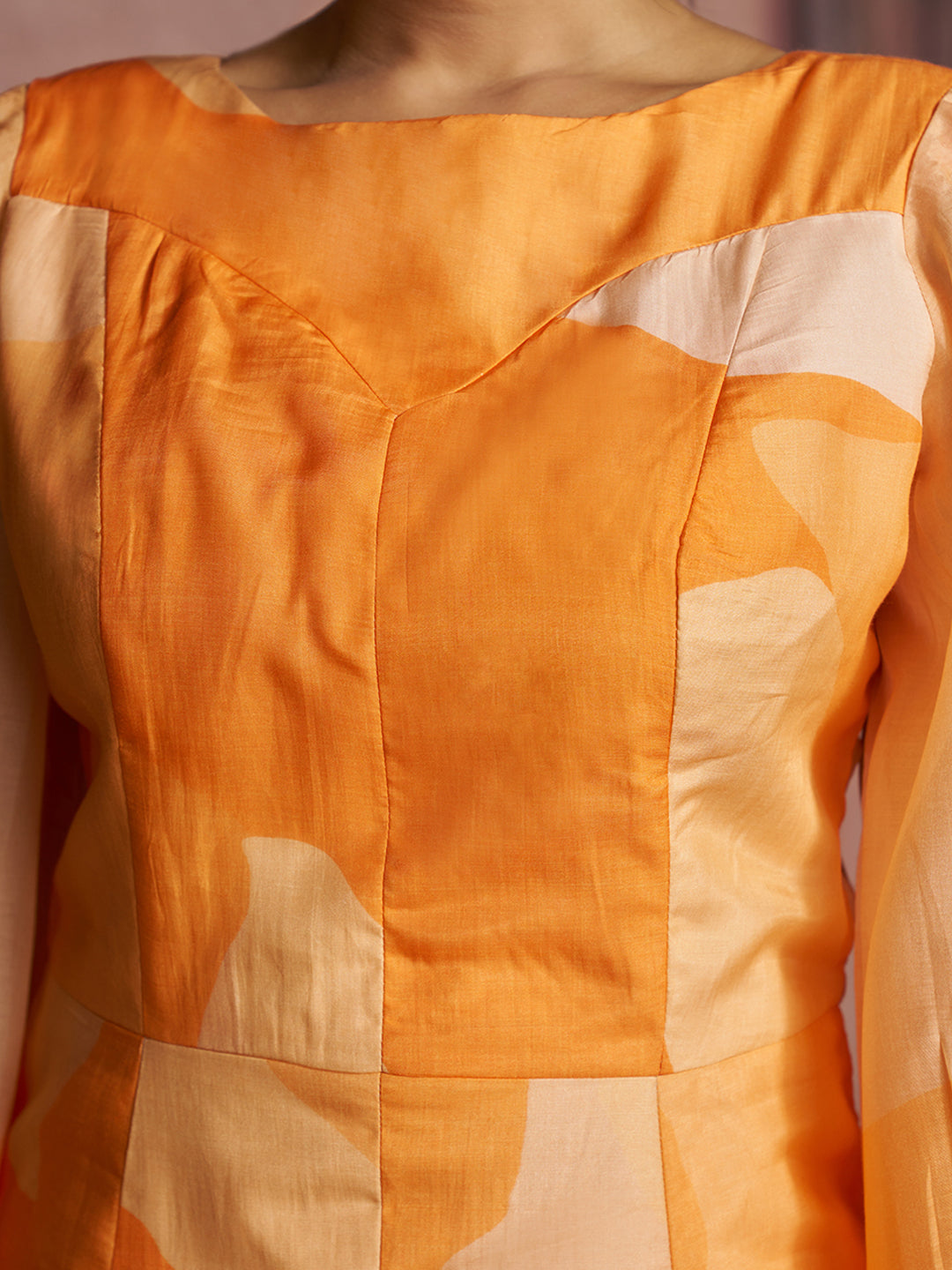 Orange Printed Muslin Silk Peplum Co-Ord Set