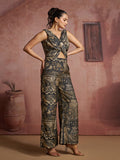 Black & Beige Printed Muslin Silk Sleeveless Jumpsuit