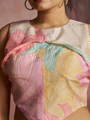 Off-White Printed Muslin Silk Crop Top & Pant Set