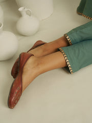Teal Green Embroidered Kurta Pant Set with Sheer Sleeves
