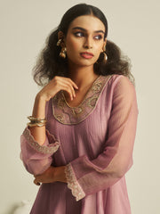 Sage Grey Embroidered Kurta Palazzo Set with Lace Detailing
