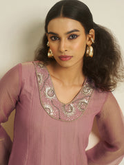 Sage Grey Embroidered Kurta Palazzo Set with Lace Detailing