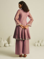 Sage Grey Embroidered Kurta Palazzo Set with Lace Detailing