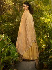 Golden Beige Embroidered Anarkali Suit with Black Designer Yoke & Dupatta